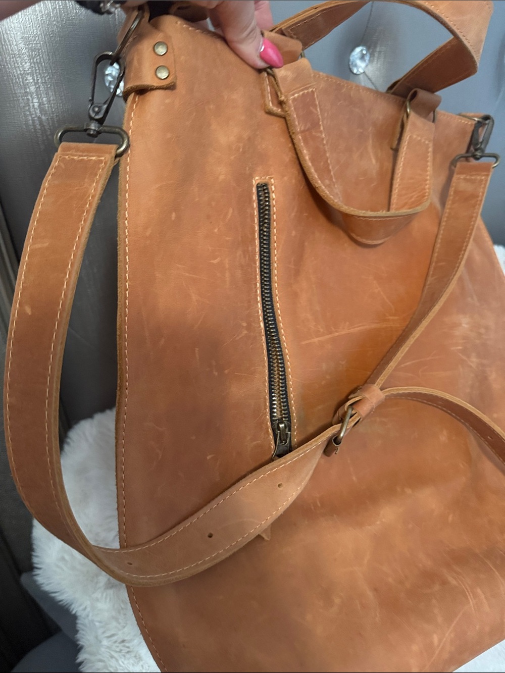 Classic Tan Leather Tote Shoulder Bag- CUSTOM !! - Picture 6 of 9